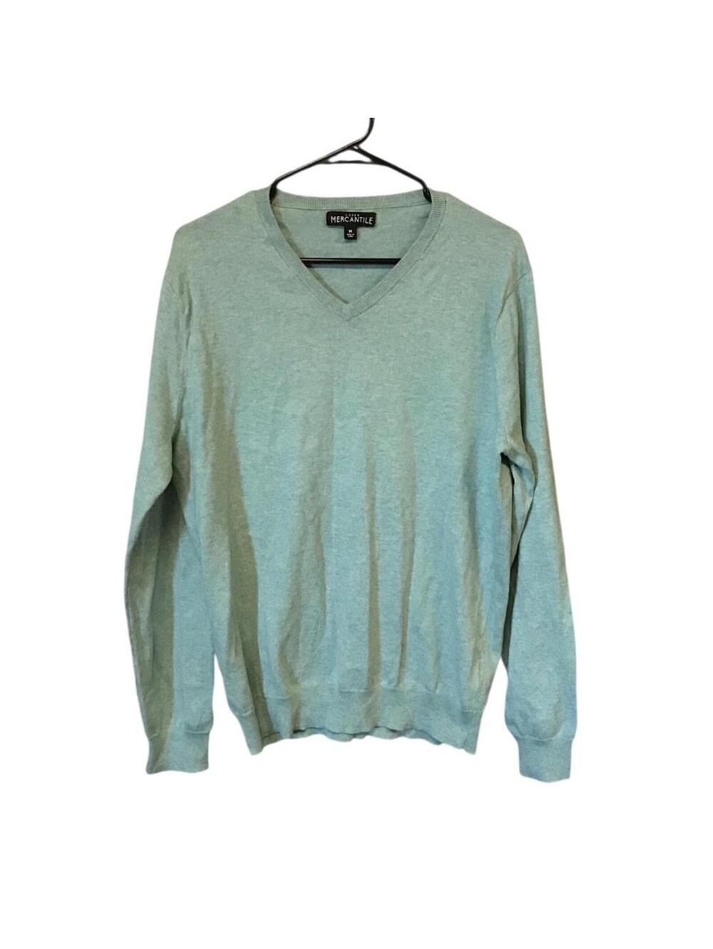 J.Crew Mercantile V Neck Sweater Men’s M Green 100% Cotton Lightweight Knit